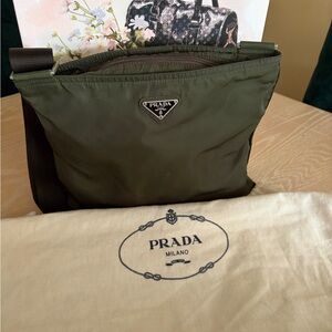 Prada Tessuto Nylon Messenger Bag in Olive Green with Dust Bag